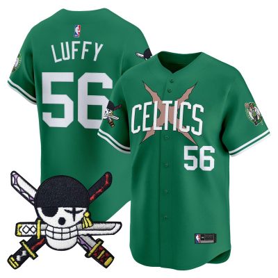 Men's Boston Celtics x One Piece Patch Vapor Baseball Jersey - Zoro Edition - Stitched - Icon / Luffy