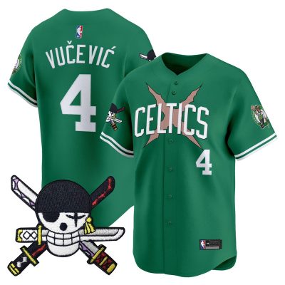 Men's Boston Celtics x One Piece Patch Vapor Baseball Jersey - Zoro Edition - Stitched - Icon / Nikola Vucevic