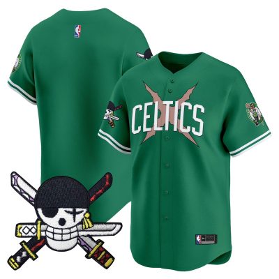 Men's Boston Celtics x One Piece Patch Vapor Baseball Jersey - Zoro Edition - Stitched - Icon / Team