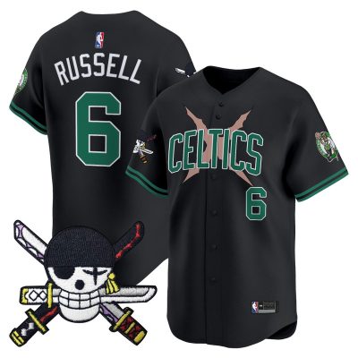 Men's Boston Celtics x One Piece Patch Vapor Baseball Jersey - Zoro Edition - Stitched - Statement / Bill Russell