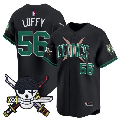 Men's Boston Celtics x One Piece Patch Vapor Baseball Jersey - Zoro Edition - Stitched - Statement / Luffy
