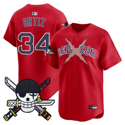 Men's Boston Red Sox x One Piece Zoro Patch Vapor Premier Limited Jersey - Red / David Ortiz