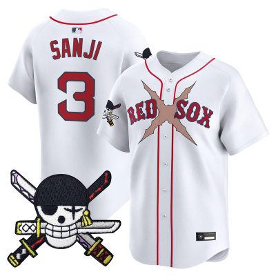Men's Boston Red Sox x One Piece Zoro Patch Vapor Premier Limited Jersey - White / Sanji