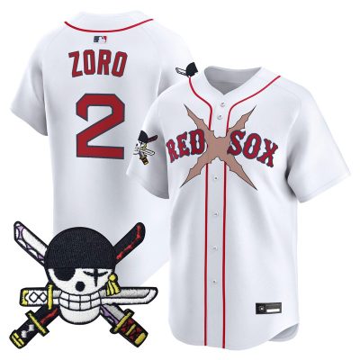 Men's Boston Red Sox x One Piece Zoro Patch Vapor Premier Limited Jersey - White / Zoro
