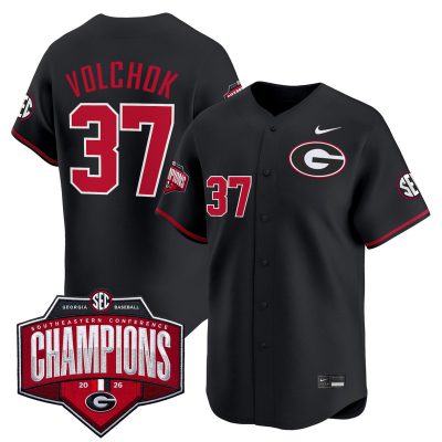 Men's Georgia Bulldogs Baseball Southeastern Confernce Champions 2026 Vapor Premier Limited Stitched Jersey - Black / Joey Volchko
