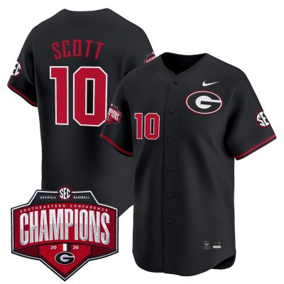Men's Georgia Bulldogs Baseball Southeastern Confernce Champions 2026 Vapor Premier Limited Stitched Jersey - Black / Matt Scott
