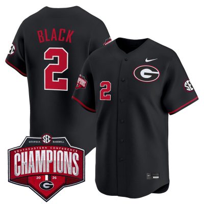 Men's Georgia Bulldogs Baseball Southeastern Confernce Champions 2026 Vapor Premier Limited Stitched Jersey - Black / Ryan Black