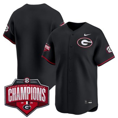 Men's Georgia Bulldogs Baseball Southeastern Confernce Champions 2026 Vapor Premier Limited Stitched Jersey - Black / Team