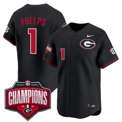 Men's Georgia Bulldogs Baseball Southeastern Confernce Champions 2026 Vapor Premier Limited Stitched Jersey - Black / Tre Phelps