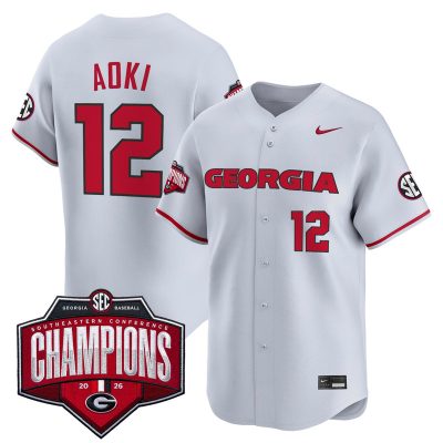 Men's Georgia Bulldogs Baseball Southeastern Confernce Champions 2026 Vapor Premier Limited Stitched Jersey - Gray / Caden Aoki