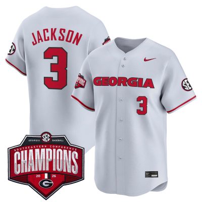 Men's Georgia Bulldogs Baseball Southeastern Confernce Champions 2026 Vapor Premier Limited Stitched Jersey - Gray / Daniel Jackson