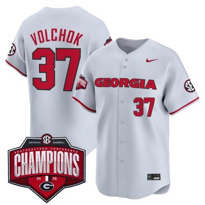 Men's Georgia Bulldogs Baseball Southeastern Confernce Champions 2026 Vapor Premier Limited Stitched Jersey - Gray / Joey Volchko
