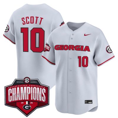 Men's Georgia Bulldogs Baseball Southeastern Confernce Champions 2026 Vapor Premier Limited Stitched Jersey - Gray / Matt Scott