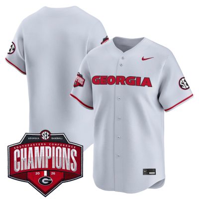 Men's Georgia Bulldogs Baseball Southeastern Confernce Champions 2026 Vapor Premier Limited Stitched Jersey - Gray / Team