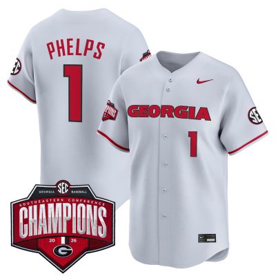 Men's Georgia Bulldogs Baseball Southeastern Confernce Champions 2026 Vapor Premier Limited Stitched Jersey - Gray / Tre Phelps