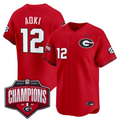 Men's Georgia Bulldogs Baseball Southeastern Confernce Champions 2026 Vapor Premier Limited Stitched Jersey - Red / Caden Aoki