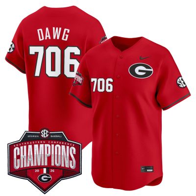 Men's Georgia Bulldogs Baseball Southeastern Confernce Champions 2026 Vapor Premier Limited Stitched Jersey - Red / Dawg 706