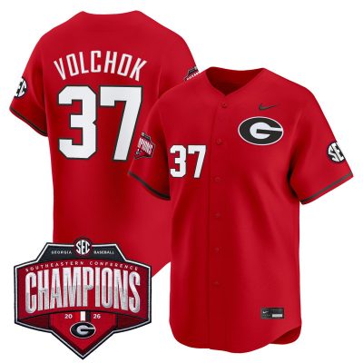 Men's Georgia Bulldogs Baseball Southeastern Confernce Champions 2026 Vapor Premier Limited Stitched Jersey - Red / Joey Volchko
