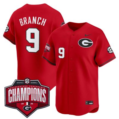Men's Georgia Bulldogs Baseball Southeastern Confernce Champions 2026 Vapor Premier Limited Stitched Jersey - Red / Kolby Branch