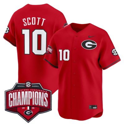Men's Georgia Bulldogs Baseball Southeastern Confernce Champions 2026 Vapor Premier Limited Stitched Jersey - Red / Matt Scott