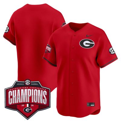 Men's Georgia Bulldogs Baseball Southeastern Confernce Champions 2026 Vapor Premier Limited Stitched Jersey - Red / Team