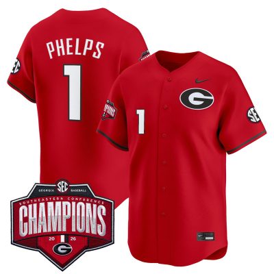 Men's Georgia Bulldogs Baseball Southeastern Confernce Champions 2026 Vapor Premier Limited Stitched Jersey - Red / Tre Phelps
