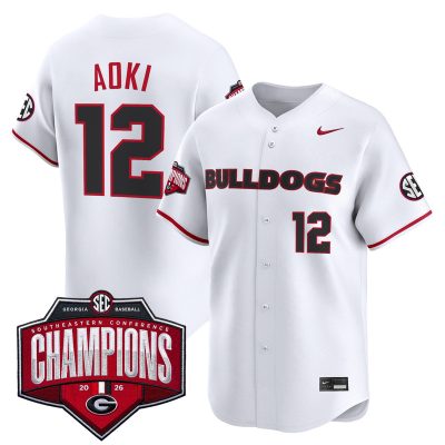 Men's Georgia Bulldogs Baseball Southeastern Confernce Champions 2026 Vapor Premier Limited Stitched Jersey - White / Caden Aoki