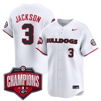 Men's Georgia Bulldogs Baseball Southeastern Confernce Champions 2026 Vapor Premier Limited Stitched Jersey - White / Daniel Jackson