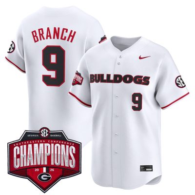Men's Georgia Bulldogs Baseball Southeastern Confernce Champions 2026 Vapor Premier Limited Stitched Jersey - White / Kolby Branch