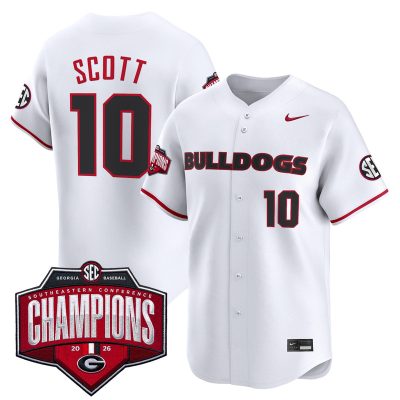 Men's Georgia Bulldogs Baseball Southeastern Confernce Champions 2026 Vapor Premier Limited Stitched Jersey - White / Matt Scott