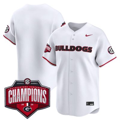 Men's Georgia Bulldogs Baseball Southeastern Confernce Champions 2026 Vapor Premier Limited Stitched Jersey - White / Team