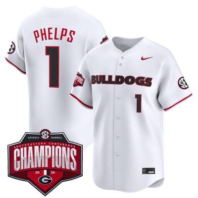 Men's Georgia Bulldogs Baseball Southeastern Confernce Champions 2026 Vapor Premier Limited Stitched Jersey - White / Tre Phelps