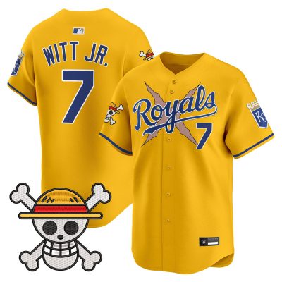 Men's Kansas City Royals x One Piece Vapor Premier Limited Jersey - Gold / Bobby Witt Jr.