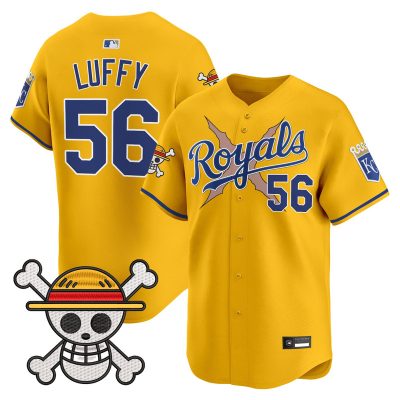 Men's Kansas City Royals x One Piece Vapor Premier Limited Jersey - Gold / Luffy