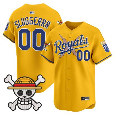 Men's Kansas City Royals x One Piece Vapor Premier Limited Jersey - Gold / Sluggerrr