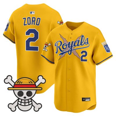 Men's Kansas City Royals x One Piece Vapor Premier Limited Jersey - Gold / Zoro