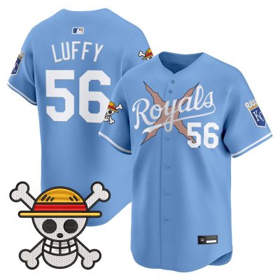 Men's Kansas City Royals x One Piece Vapor Premier Limited Jersey - Light Blue / Luffy