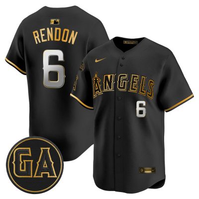 Men's Los Angeles Angels 'Garret Anderson Tribute Patch' Vapor Premier Limited Jersey - Black Gold / Anthony Rendon