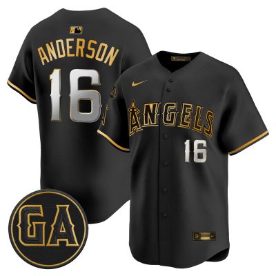 Men's Los Angeles Angels 'Garret Anderson Tribute Patch' Vapor Premier Limited Jersey - Black Gold / Garret Anderson