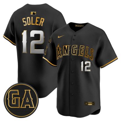 Men's Los Angeles Angels 'Garret Anderson Tribute Patch' Vapor Premier Limited Jersey - Black Gold / Jorge Soler