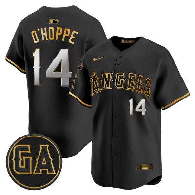 Men's Los Angeles Angels 'Garret Anderson Tribute Patch' Vapor Premier Limited Jersey - Black Gold / Logan O'Hoppe