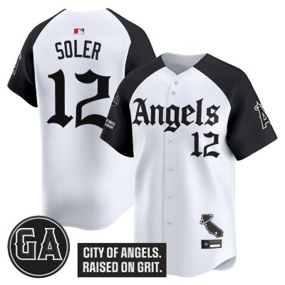 Men's Los Angeles Angels 'Garret Anderson Tribute Patch' Vapor Premier Limited Jersey - Gothic Edition - Alternate / Jorge Soler