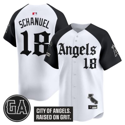 Men's Los Angeles Angels 'Garret Anderson Tribute Patch' Vapor Premier Limited Jersey - Gothic Edition - Alternate / Nolan Schanuel