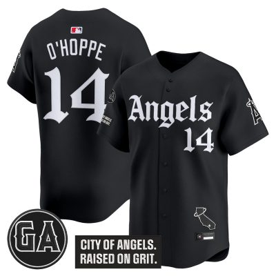 Men's Los Angeles Angels 'Garret Anderson Tribute Patch' Vapor Premier Limited Jersey - Gothic Edition - Black / Logan O'Hoppe