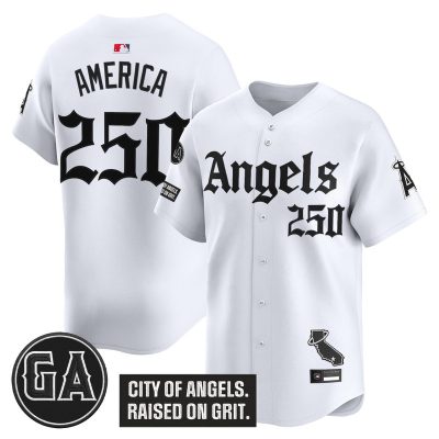 Men's Los Angeles Angels 'Garret Anderson Tribute Patch' Vapor Premier Limited Jersey - Gothic Edition - White / #250 America