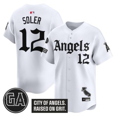 Men's Los Angeles Angels 'Garret Anderson Tribute Patch' Vapor Premier Limited Jersey - Gothic Edition - White / Jorge Soler