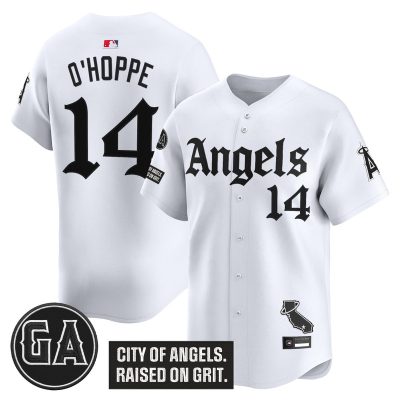 Men's Los Angeles Angels 'Garret Anderson Tribute Patch' Vapor Premier Limited Jersey - Gothic Edition - White / Logan O'Hoppe