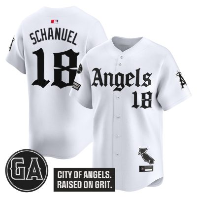Men's Los Angeles Angels 'Garret Anderson Tribute Patch' Vapor Premier Limited Jersey - Gothic Edition - White / Nolan Schanuel