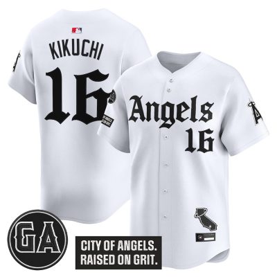 Men's Los Angeles Angels 'Garret Anderson Tribute Patch' Vapor Premier Limited Jersey - Gothic Edition - White / Yusei Kikuchi