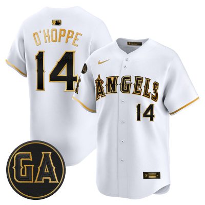 Men's Los Angeles Angels 'Garret Anderson Tribute Patch' Vapor Premier Limited Jersey - White Gold / Logan O'Hoppe